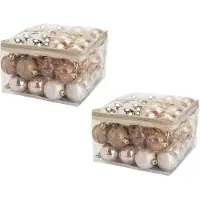 Cosy & Trendy 96x Stuks Kunststof Kerstballen Roze 6 Cm In Opbergtassen/opbergboxen - Kerstbal