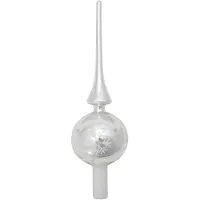 Bellatio Luxe Glazen Piek Zilver Met Sneeuwvlok 28 Cm Kerstpieken - Kerstboompieken