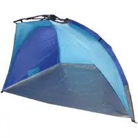 Gerkimex Beachshelter strandtent/windscherm blauw/lichtblauw 200 x 100 cm paraplu opzet systeem - Windschermen