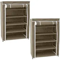 Blokker 2x Stuks Opvouwbaar Camping Schoenenrek/schoenenkast Bruin 60 X 30 X 88 Cm - Campingkledingkasten