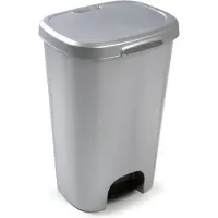 PlasticForte 1x Kunststof afvalemmers/vuilnisemmers zilver 50 liter met deksel en pedaal - Pedaalemmers