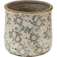Clayre & Eef Keramiek Bloempot voor Binnen – Grijs Bloemen – Rustieke Pot – Ø 17 cm – Bloemenmotief