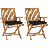 vidaXL Tuinstoelen 2 st met zwarte kussens massief teakhout
