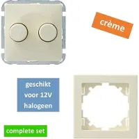 Gamma duodimmer + raam - Everest - Inbouw - 230V of 12 V halogeen mét trafo - 2x 50-300 W - Crème