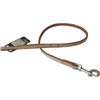 Flamingo KARLIE Buffalo Velvet Hondenriem / Hondenlijn - Buffelleder - Breedte 14 mm - Lengte 110 cm - Bruin / Beige - Geschikt voor middelgrote honden