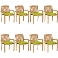 vidaXL Tuinstoelen stapelbaar 8 st met kussens massief teakhout
