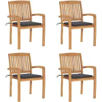 vidaXL Stapelbare tuinstoelen met kussens, 4 stuks, massief teak hout