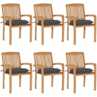 vidaXL Tuinstoelen stapelbaar 6 st met kussens massief teakhout