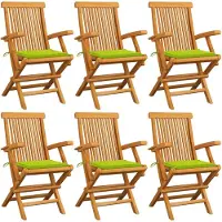 vidaXL Tuinstoelen 6 st met heldergroene kussens massief teakhout
