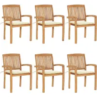 vidaXL Tuinstoelen stapelbaar 6 st met kussens massief teakhout