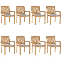 vidaXL Tuinstoelen stapelbaar 8 st met kussens massief teakhout