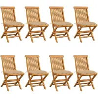 vidaXL Opklapbare stoelen met beige kussens, 8 stuks, massief teakhout