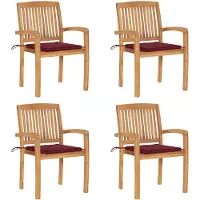vidaXL Stapelbare tuinstoelen met kussens, 4 stuks, massief teak hout