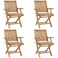 vidaXL Opklapbare stoelen met kussens, 4 stuks, massief teakhout