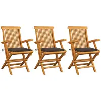 vidaXL Klapstoelen met taupekleurige kussens, 3-delig, massief teakhout