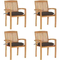 vidaXL Stapelbare tuinstoelen met kussens, 4 stuks, massief teak hout