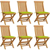 vidaXL Tuinstoelen 6 st met heldergroene kussens massief teakhout
