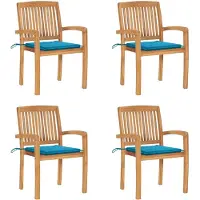 vidaXL Tuinstoelen stapelbaar 4 st met kussens massief teakhout