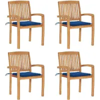 vidaXL Stapelbare tuinstoelen met kussens, 4 stuks, massief teak hout