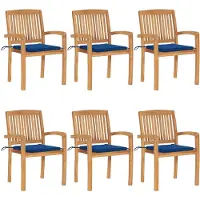 vidaXL Stapelbare tuinstoelen met kussens, 6 stuks, massief teak hout