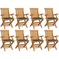 vidaXL Klapstoelen met antracietkleurige kussens, 8-delig, massief teakhout