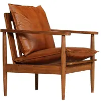 vidaXL Fauteuil echt leer met acaciahout bruin
