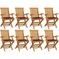 vidaXL Tuinstoelen 8 st met wijnrode kussens massief teakhout