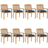vidaXL Tuinstoelen stapelbaar 8 st met kussens massief teakhout