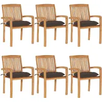 vidaXL Tuinstoelen stapelbaar 6 st met kussens massief teakhout