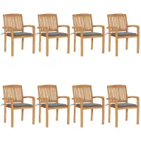 vidaXL Tuinstoelen stapelbaar 8 st met kussens massief teakhout