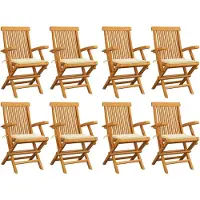 vidaXL Tuinstoelen 8 st met crèmekleurige kussens massief teakhout