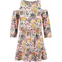 Garcia Meisjes Jurk - Lange mouwen - Tropische print - Neon orange