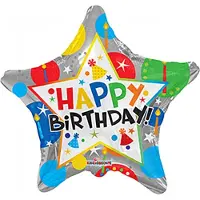 Kaleidoscope Folieballon Ster Happy Birthday 18 Cm Zilver