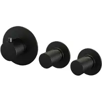 Brauer Black Carving thermostatische inbouw badkraan SET 01 met uitloop en staaf handdouche en doucheslang en wandaansluitbocht mat zwart