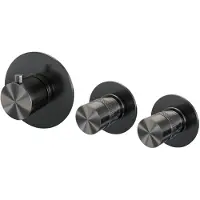 Brauer Gunmetal Edition thermostatische inbouw badkraan SET 02 met uitloop en 3-standen handdouche en doucheslang en wandaansluitbocht gunmetal geborsteld PVD