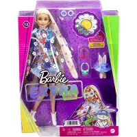 Barbie Extra Poppen met Extra Lang Blond Haar in Bloemenoutfit & Poncho met Konijn