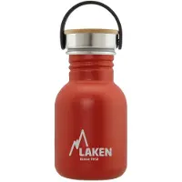 Laken RVS fles 0,35L Basic Steel Bottle Rood - Bamboo Cap - - roestvrij staal - waterfles - drinkfles