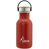 Laken RVS fles 0,5L Basic Steel Bottle Rood - Bamboo Cap - - roestvrij staal - waterfles - drinkfles