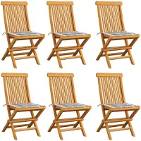 vidaXL Inklapbare stoelen 6 st met grijs geruite kussens