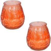 Arti Casa Set van 5x stuks Citronella lowboy tuin kaarsen in oranje glas 10 cm - Anti muggen/insecten artikelen
