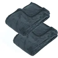 Atmosphera Fleece deken of plaid harig - 2x - donkergrijs/blauw - 130 x 180 cm - polyester - Bankdeken - Fleece plaid