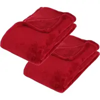 Atmosphera Fleece deken of plaid harig - 2x - rood - 125 x 150 cm - polyester - Bankdeken - Fleece plaid