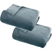 Atmosphera Plaid deken - 2x - ijsblauw - polyester - 130 x 180 cm - Bankdeken - Fleece plaid