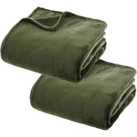 Atmosphera Plaid deken - 2x - olijfgroen - polyester - 130 x 180 cm - Bankdeken - Fleece plaid