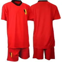 Avento Voetbalset Supporter België - WK Rode Duivels voetbalbroek & shirt Junior - Rood/Zwart - 128