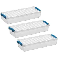 Sunware 8x stuks q-line opberg box/opbergdoos - 2.5 liter - 38 x 14 x 6 cm - kunststof - opslagbox - transparant/blauw
