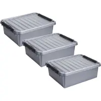Sunware 5x stuks q-line opberg box/opbergdoos - 25 liter - 50 x 40 x 18 cm - kunststof - opslagbox - grijs