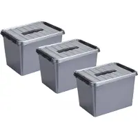 Sunware 5x stuks q-line opberg box/opbergdoos - 22 liter - 40 x 30 x 26 cm - kunststof - opslagbox - grijs