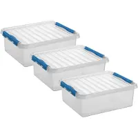Sunware 4x stuks q-line opberg box/opbergdoos - 25 liter - 50 x 40 x 18 cm - kunststof - opslagbox - transparant/blauw