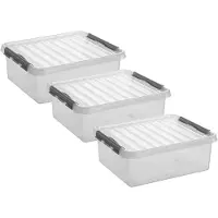 Sunware 5x stuks q-line opberg box/opbergdoos - 25 liter - 50 x 40 x 18 cm - kunststof - opslagbox - transparant/zilver